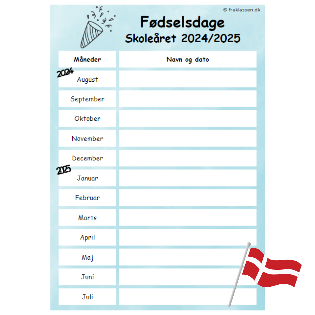 Fødselsdagsoversigt (redigerbar)