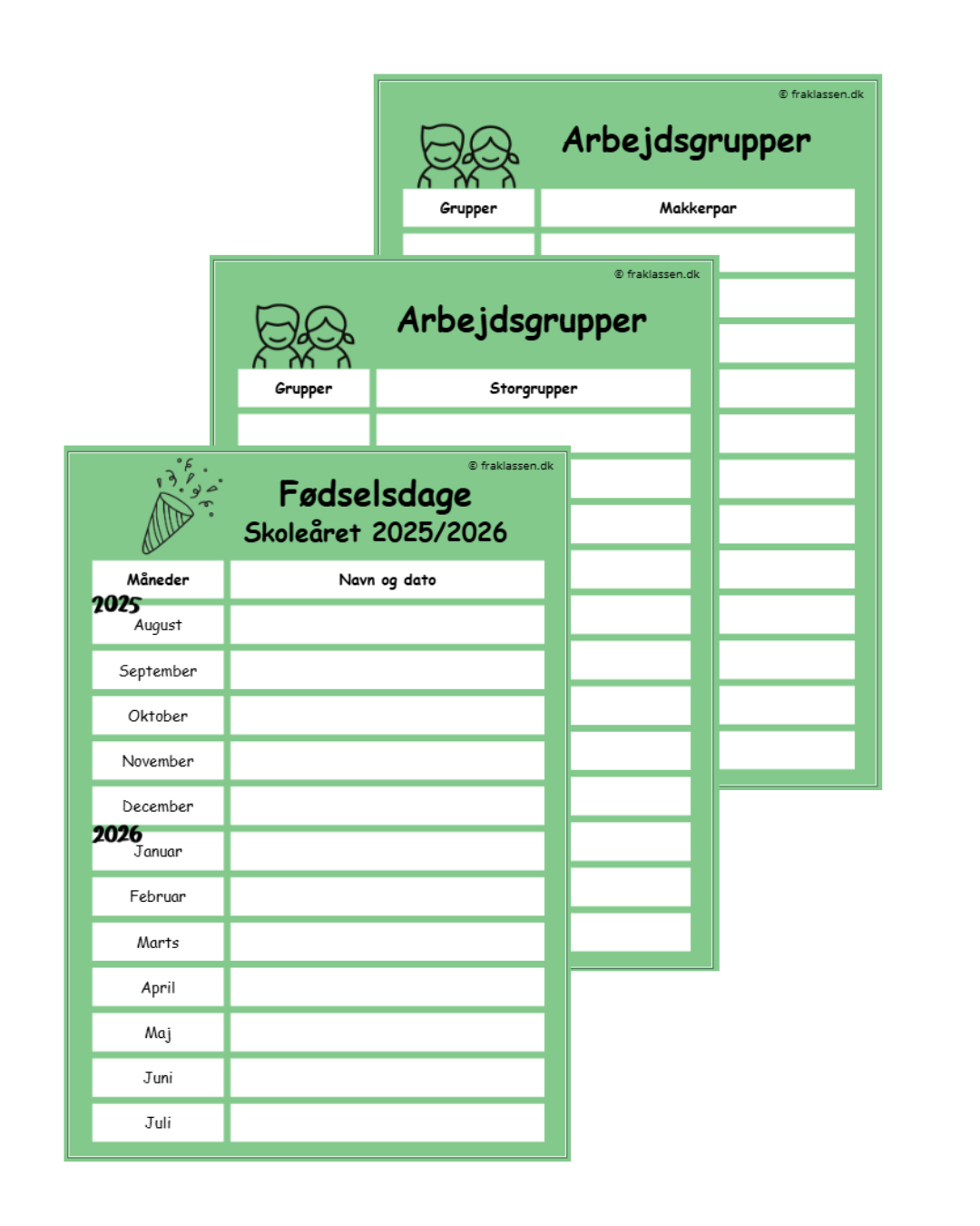 Fødselsdagsoversigt og grupper (redigerbar)