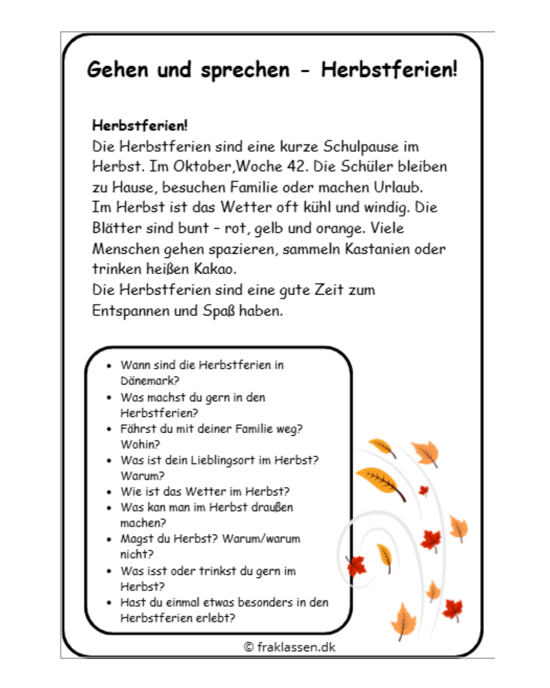 Gehen und sprechen – Herbstferien!