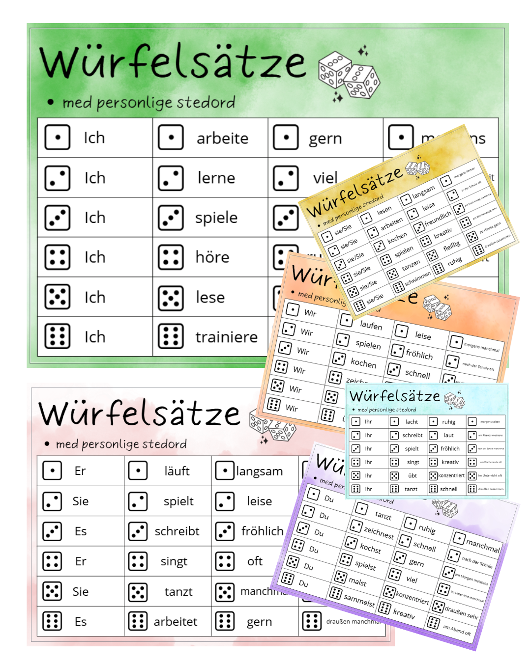 Würfelsätze – med personlige stedord – udskoling